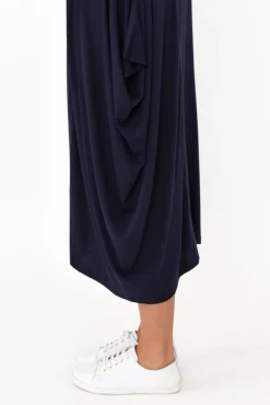 Midi Dresses<Cali and Co Kendal Navy Long Sleeve Dress