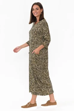 Maxi Dresses<Cotton Village Kenna Khaki Leopard Pocket Dress