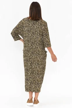 Maxi Dresses<Cotton Village Kenna Khaki Leopard Pocket Dress