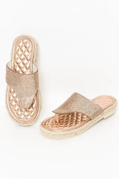 Slides<Lav-ish Kenzie Rose Gold Diamante Slide