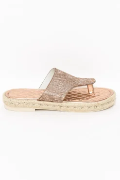 Slides<Lav-ish Kenzie Rose Gold Diamante Slide
