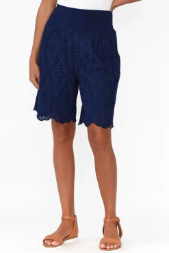 Shorts<La Strada Keziah Navy Embroidered Cotton Short