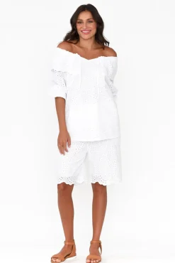 Shorts<La Strada Keziah White Embroidered Cotton Short