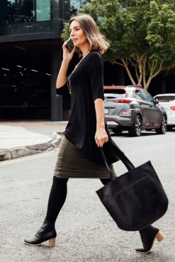 Skirts<PQ Khaki Bamboo Ruched Skirt