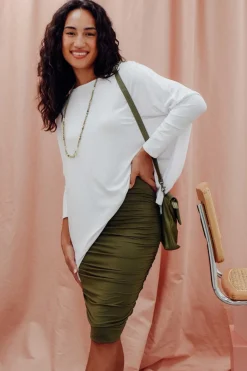 Skirts<PQ Khaki Bamboo Ruched Skirt