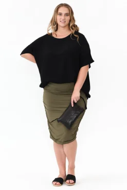 Skirts<PQ Khaki Bamboo Ruched Skirt
