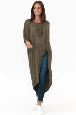 Cotton Tops<Cotton Village Khaki Crinkle Cotton Asymmetric Tunic