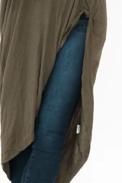 Cotton Tops<Cotton Village Khaki Crinkle Cotton Asymmetric Tunic