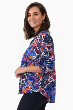 Linen Tops<Liberty Rose Kimmie Blue Floral Linen Top