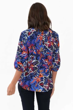 Linen Tops<Liberty Rose Kimmie Blue Floral Linen Top