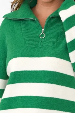 Knitwear<Isabella Boho Kinsley Green Stripe Zip Jumper