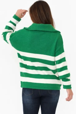 Knitwear<Isabella Boho Kinsley Green Stripe Zip Jumper