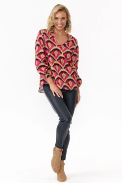 Sleeved Tops<Liberty Rose Kirk Pink Geo Linen Blend Top