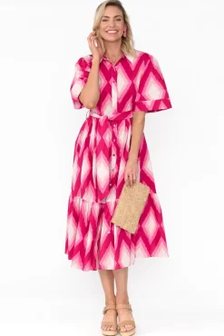 Cotton Dresses<Liberty Rose Ladonna Pink Geo Cotton Shirt Dress