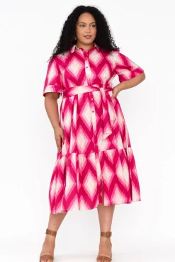 Cotton Dresses<Liberty Rose Ladonna Pink Geo Cotton Shirt Dress