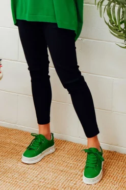 Leather Sneakers<Lav-ish Lange Green Leather Diamante Sneaker