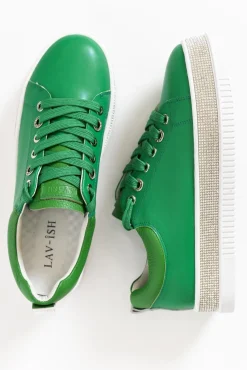 Leather Sneakers<Lav-ish Lange Green Leather Diamante Sneaker