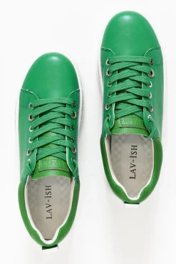 Leather Sneakers<Lav-ish Lange Green Leather Diamante Sneaker