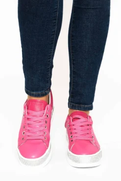 Leather Sneakers<Lav-ish Lange Hot Pink Leather Diamante Sneaker