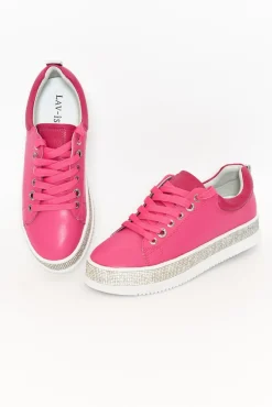 Leather Sneakers<Lav-ish Lange Hot Pink Leather Diamante Sneaker