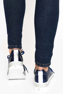 Leather Sneakers<Lav-ish Lange Navy Leather Diamante Sneaker