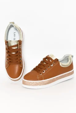 Leather Sneakers<Lav-ish Lange Tan Leather Diamante Sneaker