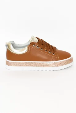 Leather Sneakers<Lav-ish Lange Tan Leather Diamante Sneaker