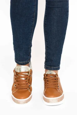 Leather Sneakers<Lav-ish Lange Tan Leather Diamante Sneaker