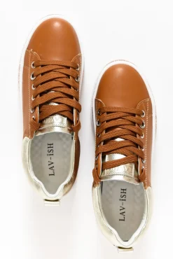 Leather Sneakers<Lav-ish Lange Tan Leather Diamante Sneaker