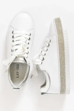 White Sneakers<Lav-ish Lange White Leather Diamante Sneaker