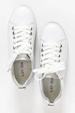 White Sneakers<Lav-ish Lange White Leather Diamante Sneaker