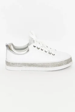 White Sneakers<Lav-ish Lange White Leather Diamante Sneaker