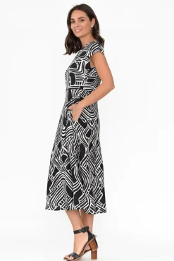 Linen Dresses<Foil Lara Black Geo Linen Dress