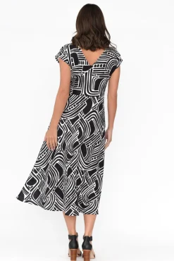 Linen Dresses<Foil Lara Black Geo Linen Dress