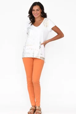 Sleeved Tops<Cafe Latte Latisha Metallic Palm Cotton Top