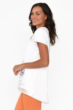 Sleeved Tops<Cafe Latte Latisha Metallic Palm Cotton Top