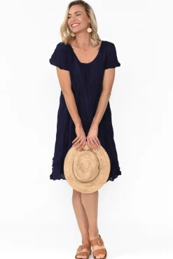Cotton Dresses<Namastai Lauren Navy Crinkle Cotton Dress