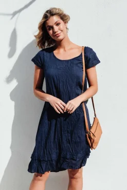 Cotton Dresses<Namastai Lauren Navy Crinkle Cotton Dress
