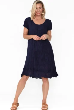 Cotton Dresses<Namastai Lauren Navy Crinkle Cotton Dress