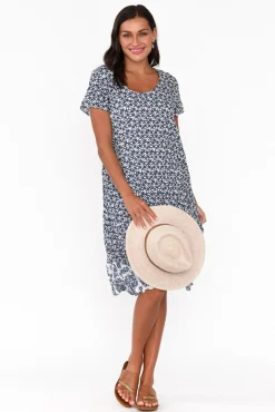 Cotton Dresses<Namastai Lauren Navy Flower Crinkle Cotton Dress