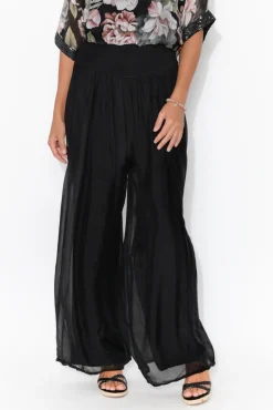 Pants<La Strada Laurier Black Silk Wide Leg Pant