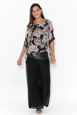 Pants<La Strada Laurier Black Silk Wide Leg Pant