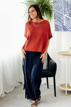 Pants<La Strada Laurier Navy Silk Wide Leg Pant
