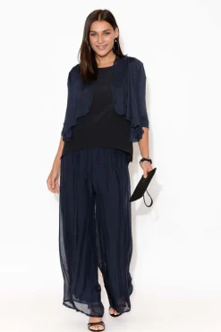 Pants<La Strada Laurier Navy Silk Wide Leg Pant