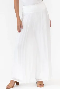 Pants<La Strada Laurier White Silk Wide Leg Pant