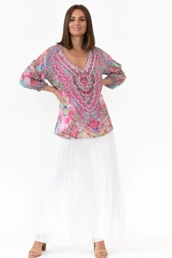 Pants<La Strada Laurier White Silk Wide Leg Pant