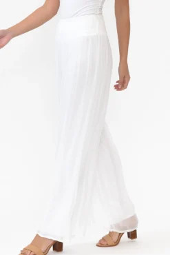 Pants<La Strada Laurier White Silk Wide Leg Pant