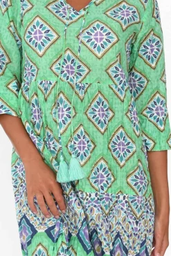 Cotton Dresses<One Summer Layla Aqua Geo Crinkle Cotton Dress