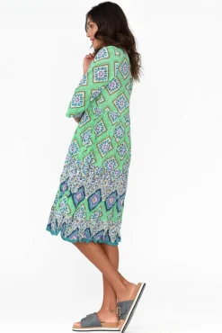 Cotton Dresses<One Summer Layla Aqua Geo Crinkle Cotton Dress