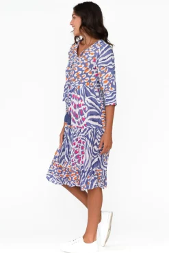 Cotton Dresses<One Summer Layla Blue Animal Crinkle Cotton Dress